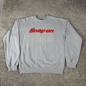 Snap-on Sweatshirt Mens Large Gray Crewneck Fleece Embroidered Logo Graphic